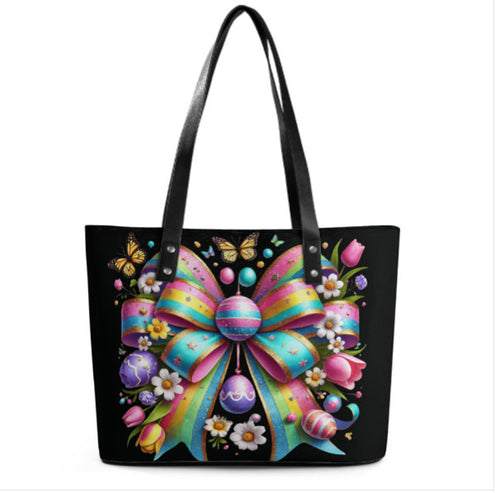 Custom Tote Hand Shoulder Bag 12 X 15 Spring Easter Tulip Eggs Bow Glam Pastel Terrifictrend