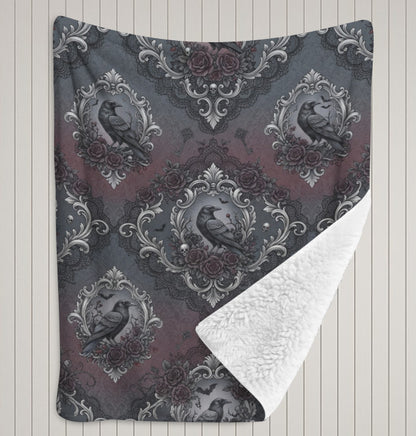 Sherpa Fleece Blanket 40" x 50" Home Decor Throw Victorian Gothic Black Raven Terrific Trend