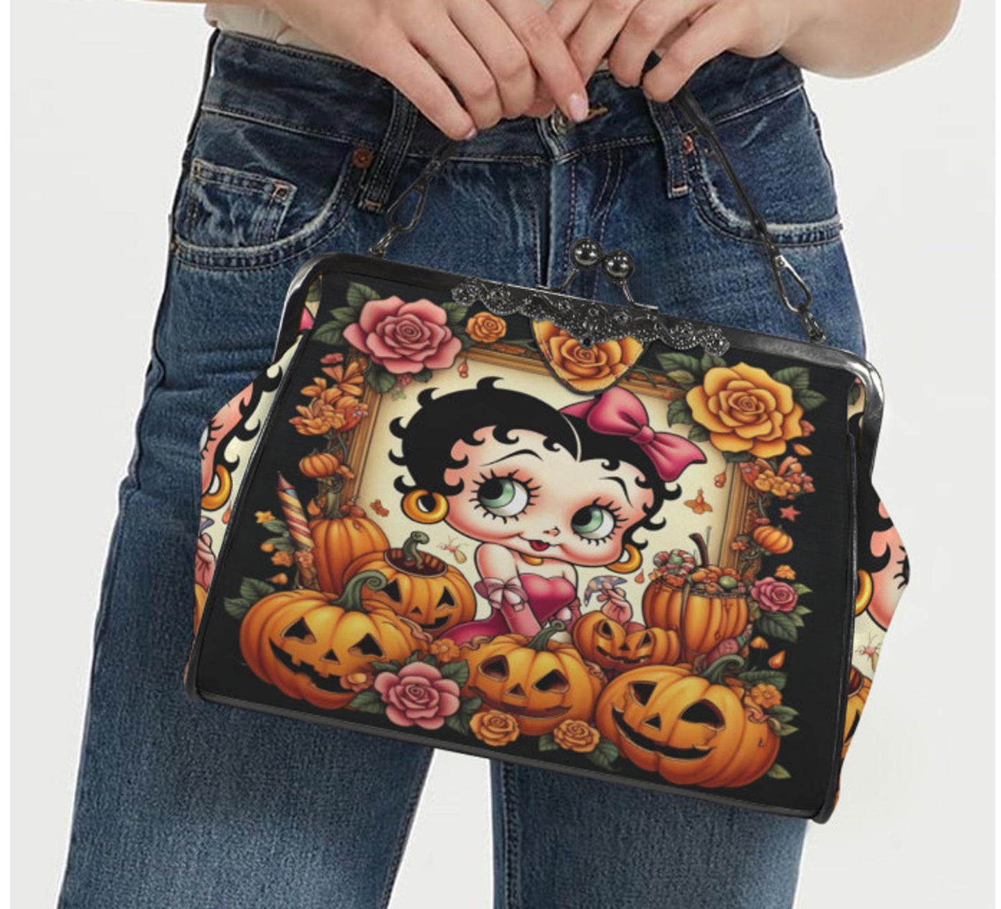 Betty Boop Halloween Jack o Lantern Halloween Shoulder Cross Body Bag Satchel Kisslock