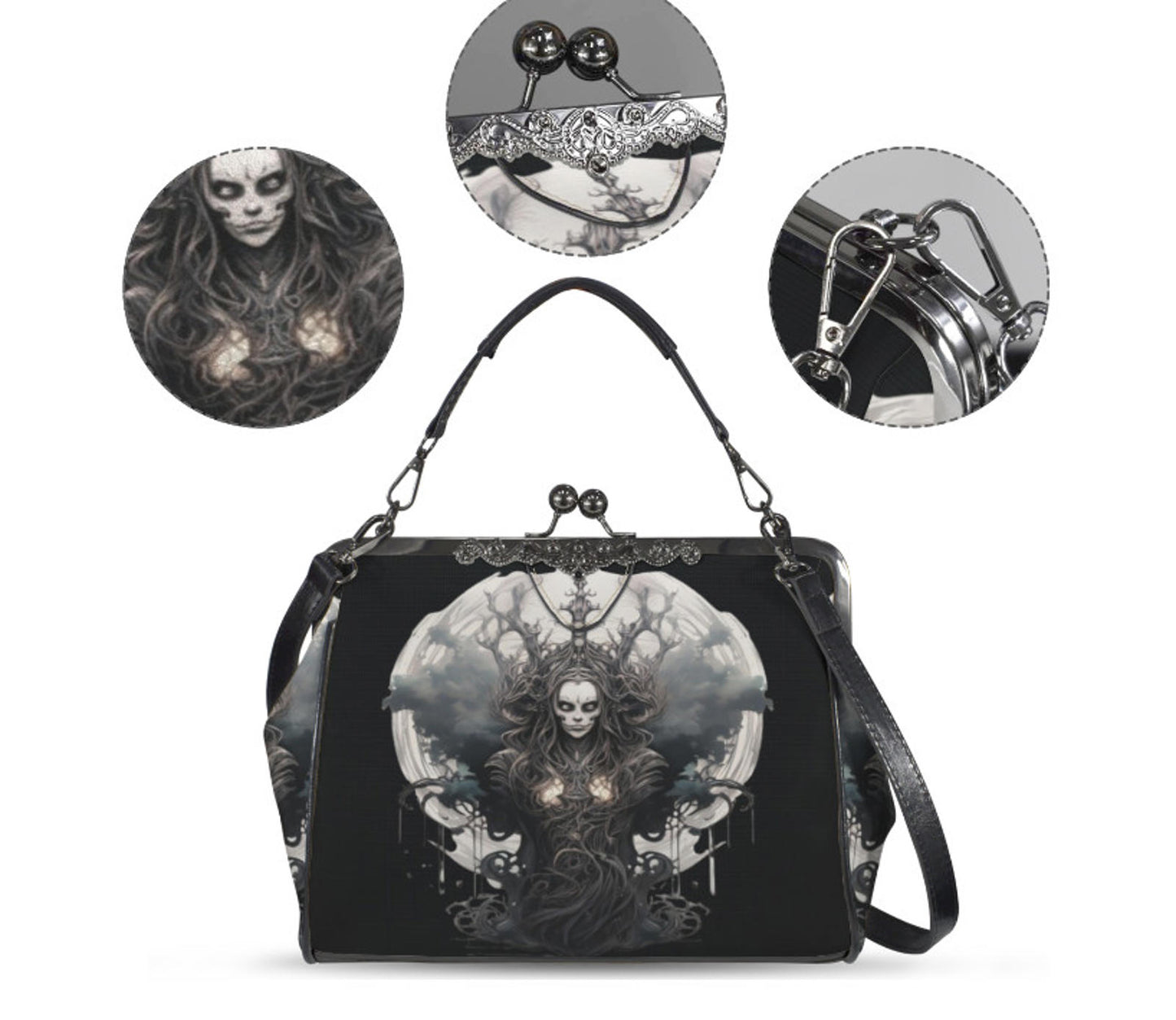 Dark Victorian Gothic Earth Goddess Moon Tree Shoulder Cross Body Bag Satchel Kisslock