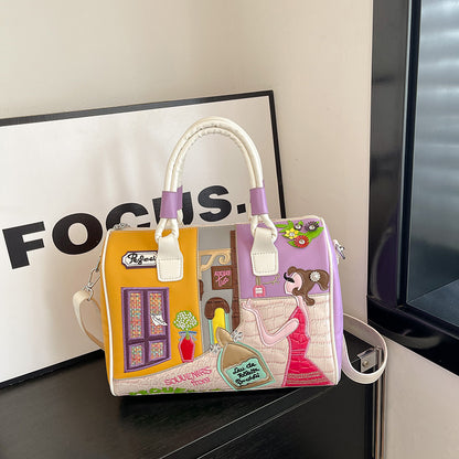 High-capacity Premium Boston Bag With Embroidered Patchwork Design Cj