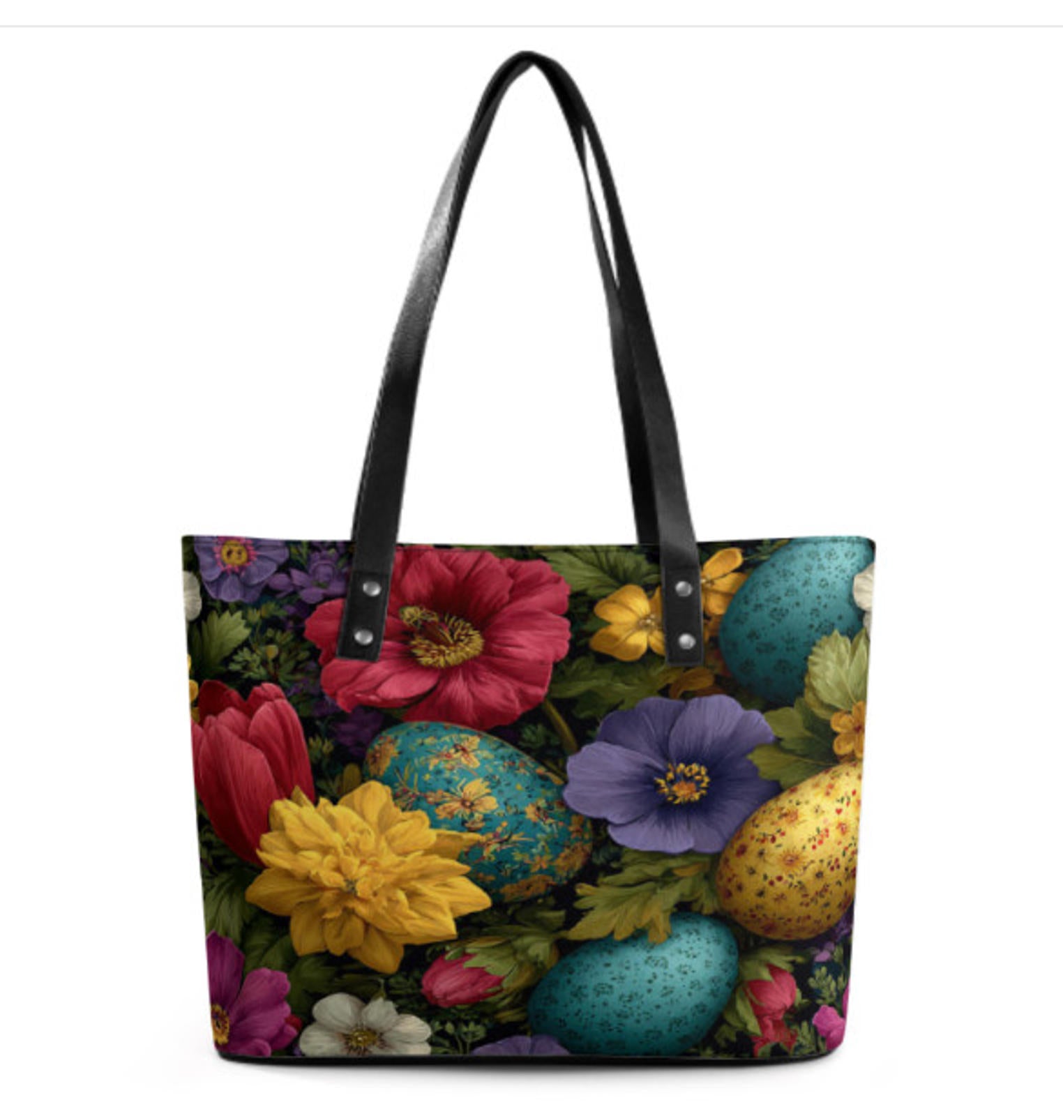 Custom Tote Hand Shoulder Bag 12 X 15 Spring Eggs Flowers Easter Mother's Day Terrifictrend