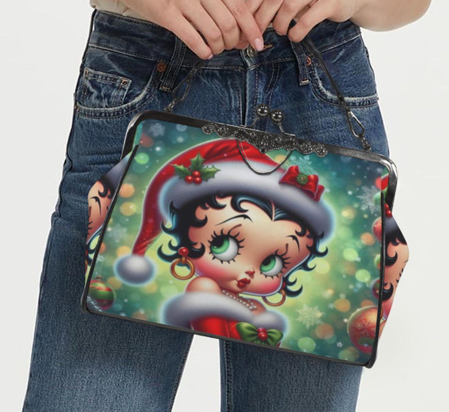 Betty Boop Christmas Outfit Cute Shoulder Cross Body Bag Satchel Holiday Gift Kisslock