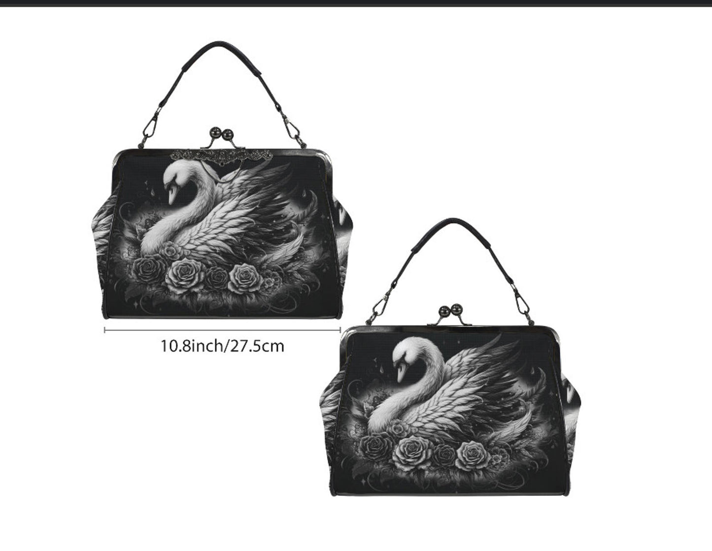 Dark Victorian Gothic White Swan Roses Shoulder Cross Body Bag Satchel Kisslock