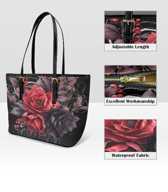 Custom Tote Hand Shoulder Bag 12 X 15 Gothic Victorian Red Black Purple Flowers Terrifictrend
