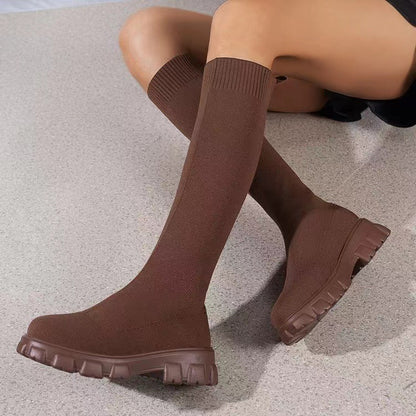 Fashion Knitted Boots Women's Flyweaving Breathable Thick-soled Skinny Boots Winter Fall Shoes Cj