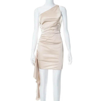 One-shoulder Sleeveless Mini Dress Sexy Slim Backless Skirt Party Wedding Dresses Womens Clothing - terrifictrend