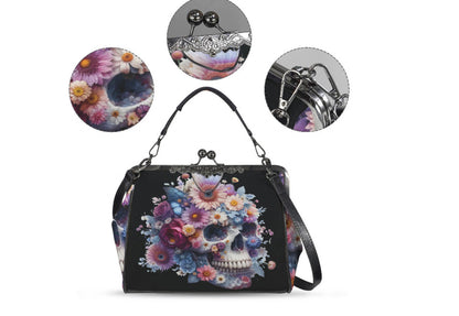 Sugar Skull Day of the Dead Halloween Floral Shoulder Cross Body Bag Satchel NEW Kisslock