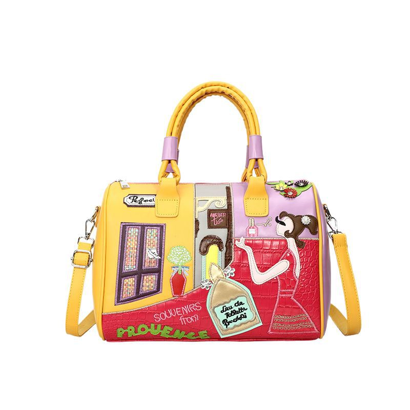 High-capacity Premium Boston Bag With Embroidered Patchwork Design Cj
