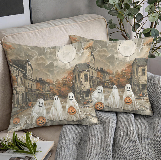 Vintage Ghost Pumpkins Full Moon Throw Pillow Cover Halloween Home Decor  18x18 Unbranded
