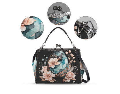 Elegant Floral Easter Egg Spring Art Design  Shoulder Cross Body Bag Satchel Kisslock