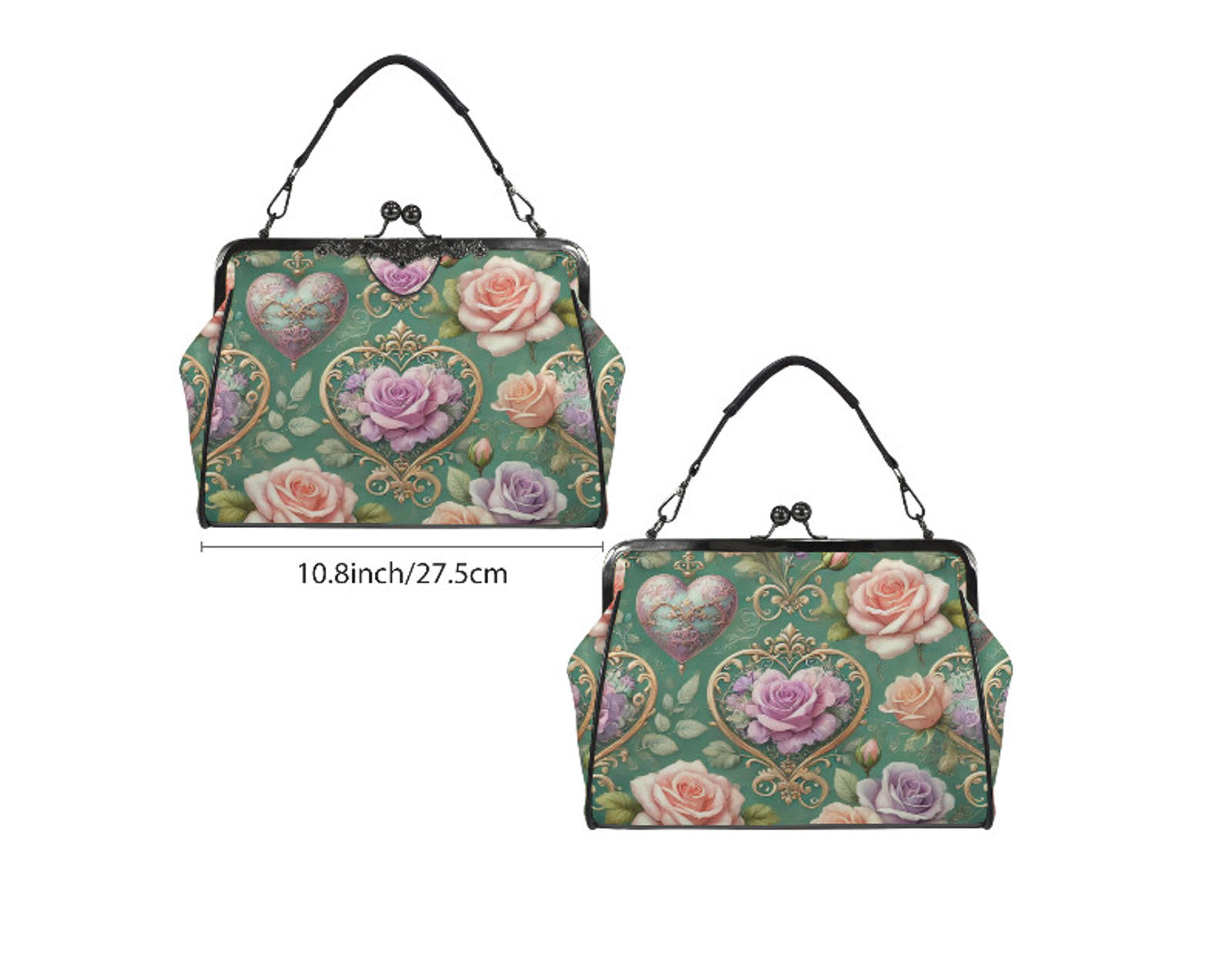 Victorian Vintage Valentine Pastel Rose  Shoulder Cross Body Hand Bag Satchel Kisslock