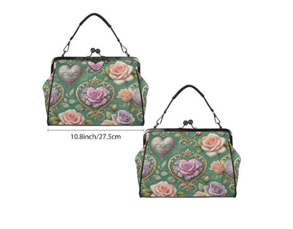 Victorian Vintage Valentine Pastel Rose  Shoulder Cross Body Hand Bag Satchel Kisslock