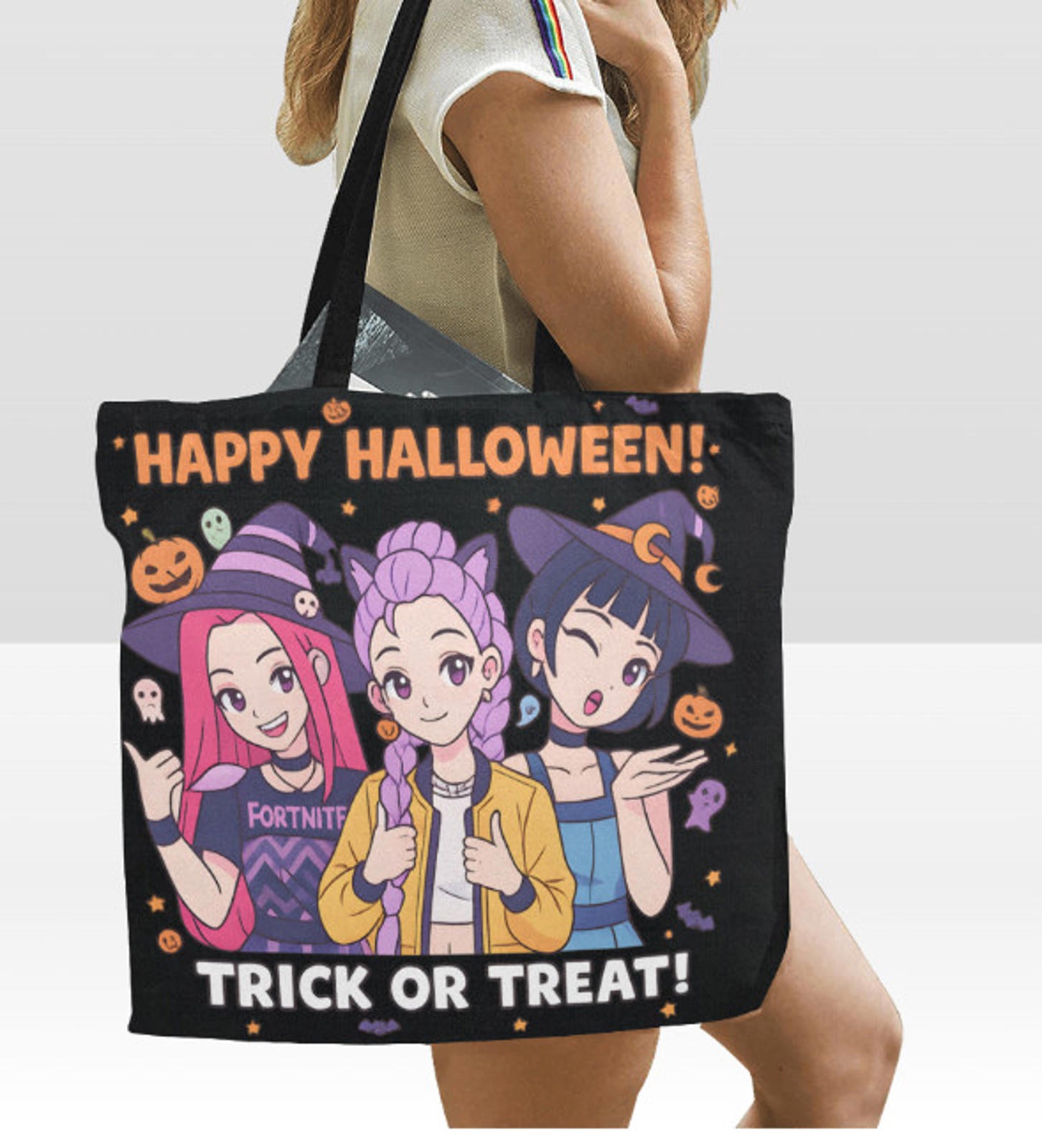 KPop Demon Hunters Huntrix Saja Girls Anime Large Halloween Tote Bag 18"x15" TerrificTrend