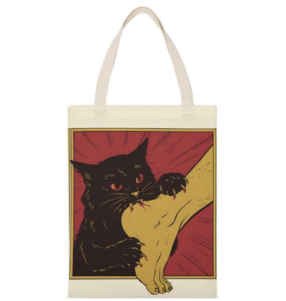 Japanese Horror Cat Art Reusable Recycled Tote Bag Print on 2 Sides 14 x 18 Terrifictrend