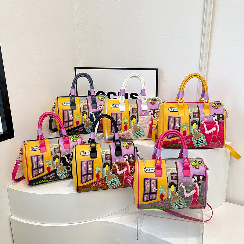 High-capacity Premium Boston Bag With Embroidered Patchwork Design Cj