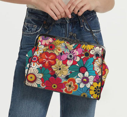 Whimsical Flower Art Spring Mother's Day Shoulder Cross Body Bag Satchel NEW Kisslock
