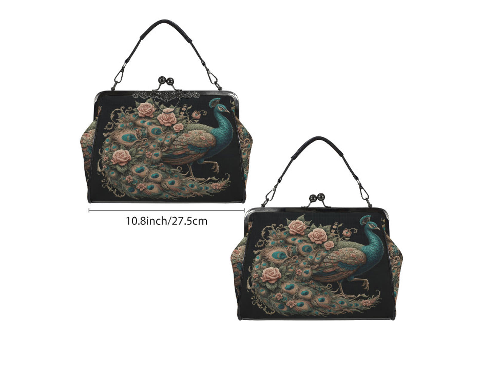 Dark Victorian Gothic Floral Roses Peacock Shoulder Cross Body Bag Satchel Kisslock