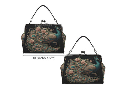 Dark Victorian Gothic Floral Roses Peacock Shoulder Cross Body Bag Satchel Kisslock