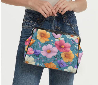 Flowers Pink Purple Yellow Spring Summer Art Shoulder Cross Body Bag Satchel NEW Kisslock