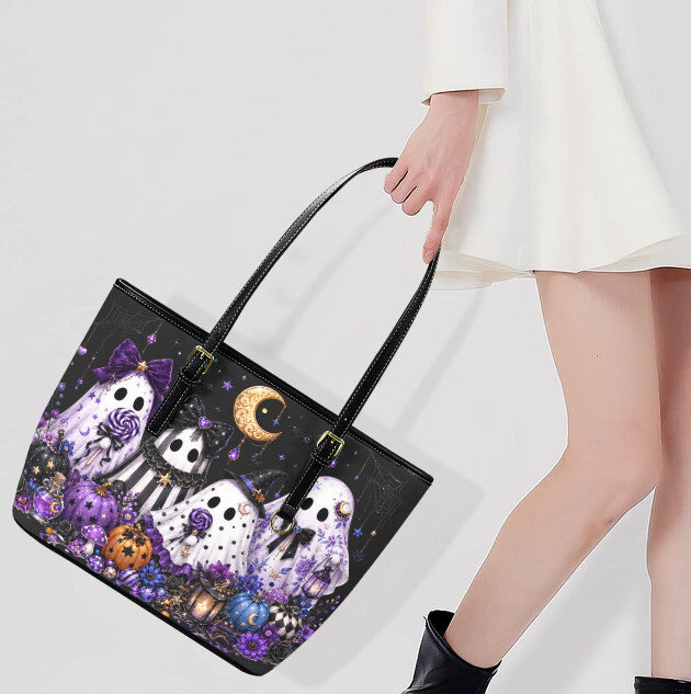 Custom Tote Hand Shoulder Bag 12 X 15 Fall Halloween Gothic Purple Ghost Group Terrifictrend