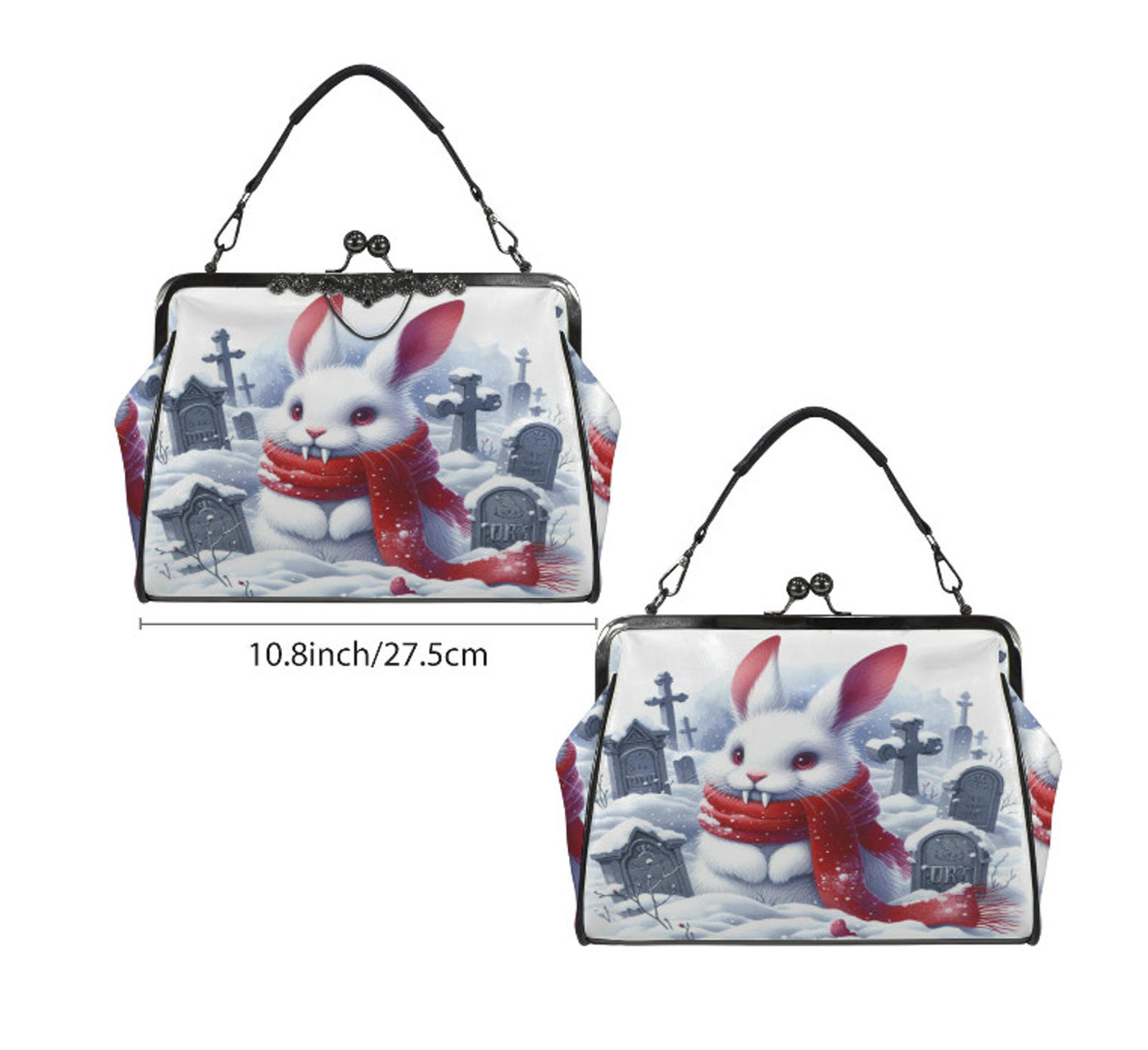 Gothic Victorian Winter Bunny w/Fangs  Holiday Shoulder Cross Body Bag Satchel Kisslock