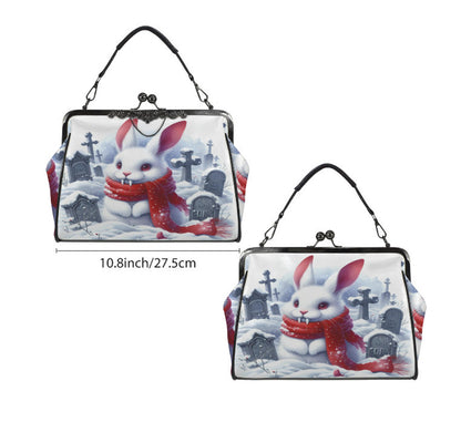 Gothic Victorian Winter Bunny w/Fangs  Holiday Shoulder Cross Body Bag Satchel Kisslock