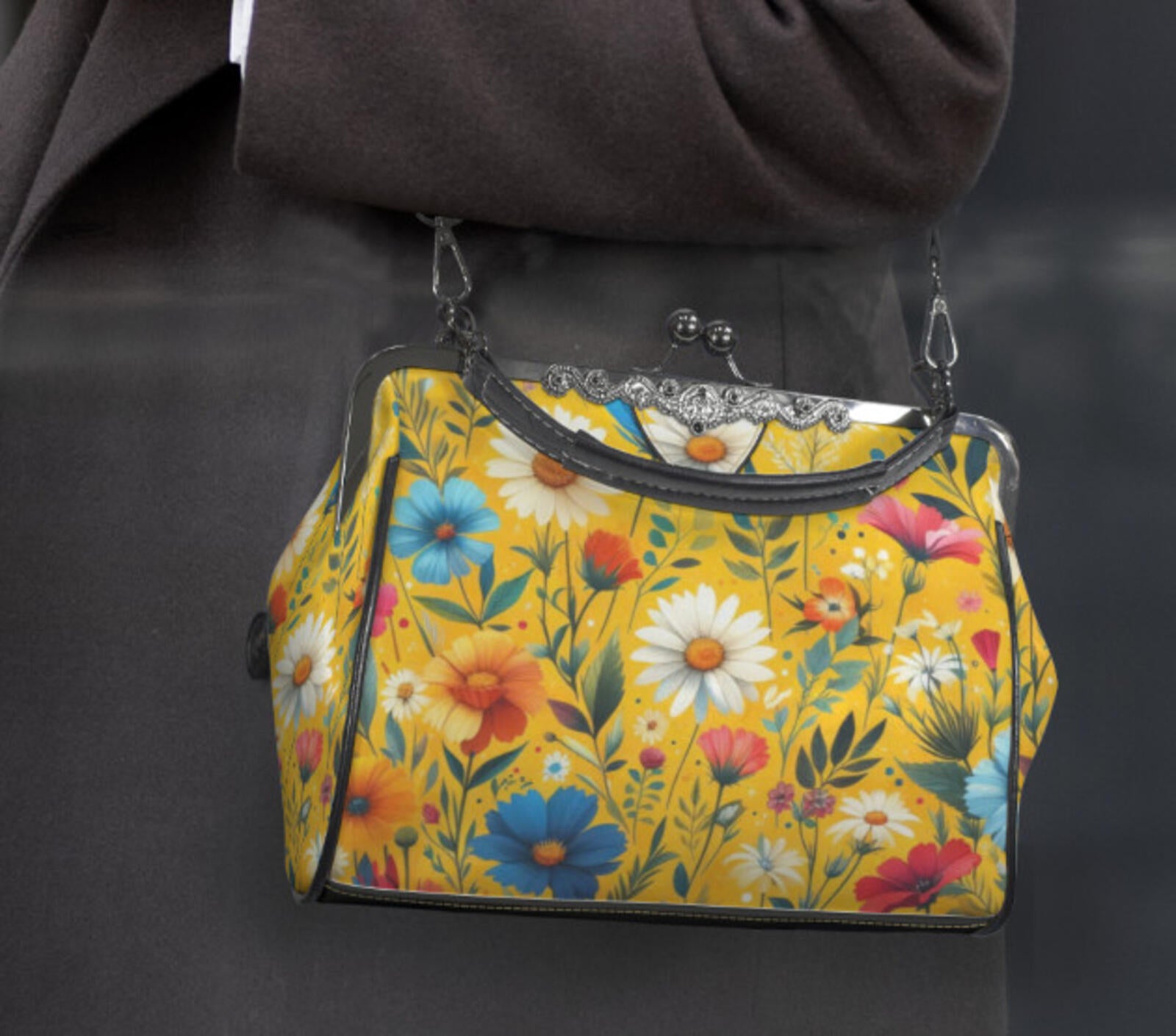 Yellow Floral Flower Art Spring Mother's Day Shoulder Cross Body Bag Satchel NEW Kisslock