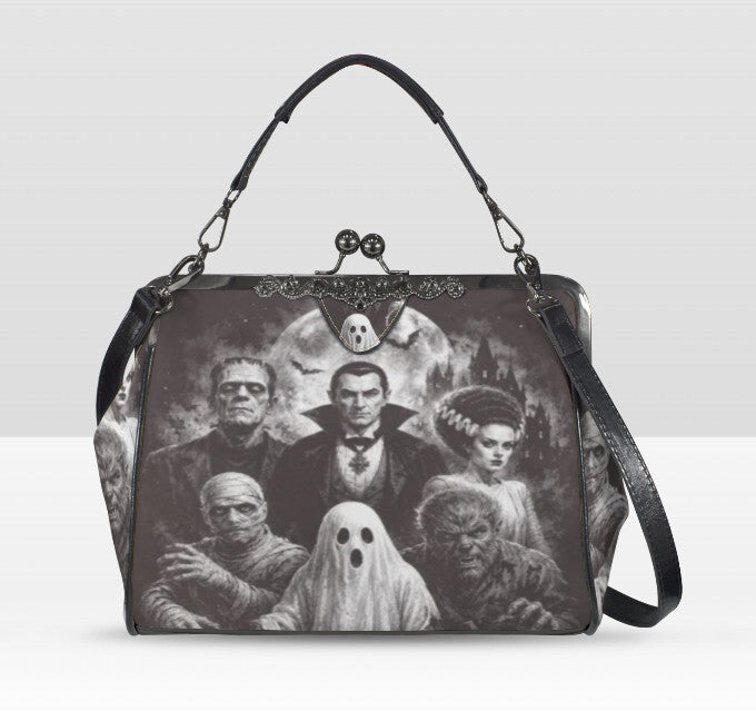 Vintage Horror Movie Mummy, Dracula, Werewolf Shoulder Cross Body Bag Satchel Kisslock