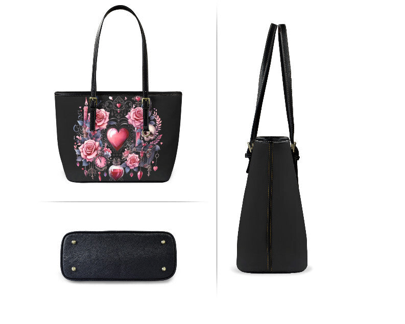 Custom Tote Hand Shoulder Bag 12 X 15 Gothic Black Pink Roses Skull Candle Heart Terrifictrend