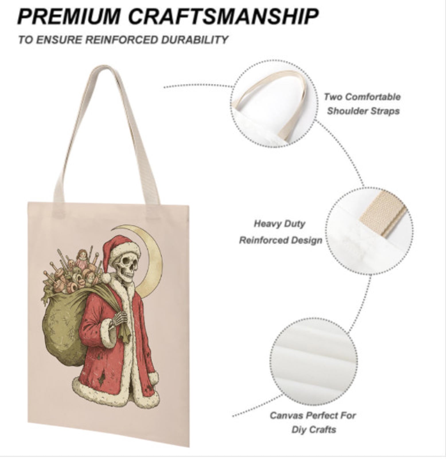 Christmas Skeleton Sack of Bones Santa Shoulder Tote Bag 18"x15" Large  Gift TerrificTrend