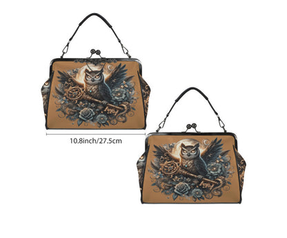 Dark Victorian Gothic Owl Key Roses Moon Skull  Shoulder Cross Body Bag Satchel Kisslock