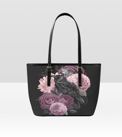 Custom Tote Hand Shoulder Bag 12 X 15 Gothic Crow Purple Lavender Flowers Terrifictrend