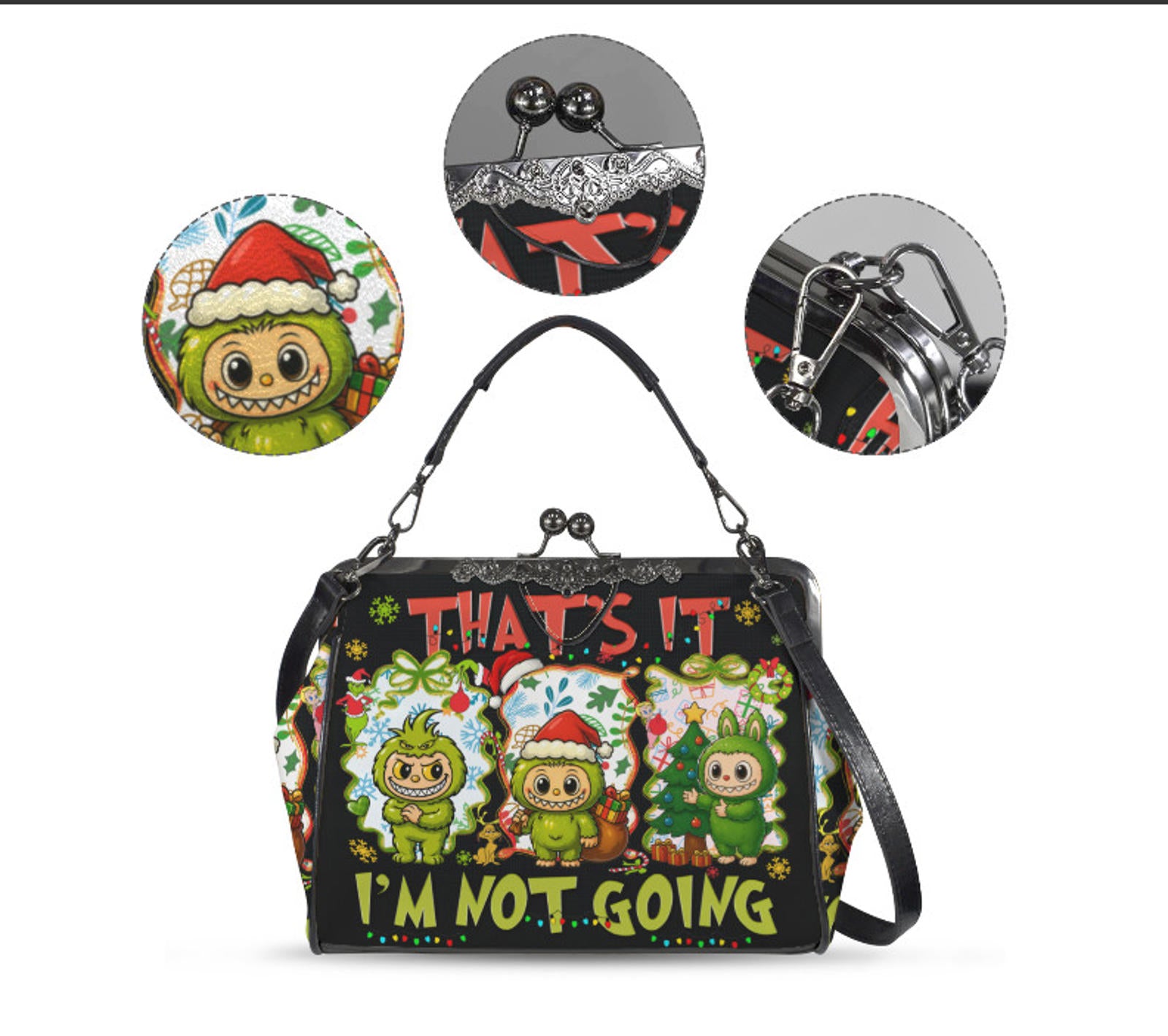 LaBubu La Bubu Monster Grinch Christmas Holiday  Shoulder Cross Body Bag Satchel Kisslock