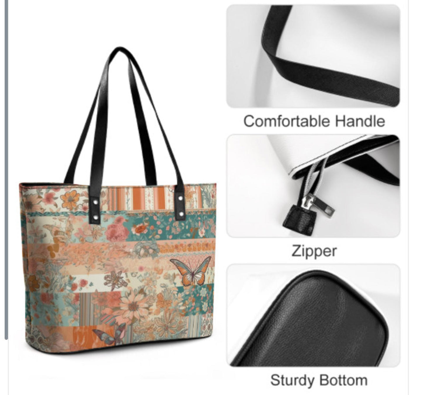 Custom Tote Hand Shoulder Bag 12 X 15 Spring Flowers Vintage Boho Orange Green Terrifictrend