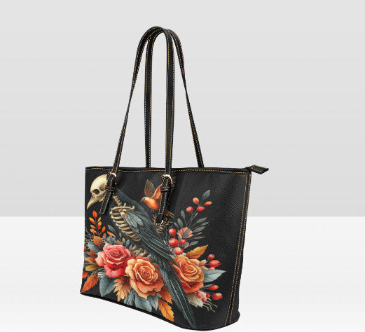 Custom Tote Hand Shoulder Bag 12 X 15 Gothic Skeleton Halloween Fall Crow Raven Terrifictrend