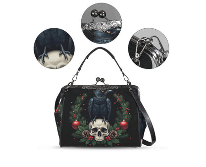 Victorian Gothic Crow Bird Skull Christmas  Shoulder Cross Body Hand Bag Satchel Kisslock