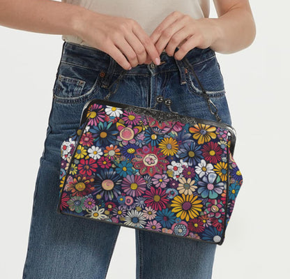 Whimsical Flower Art Spring Mother's Day Shoulder Cross Body Bag Satchel NEW Kisslock