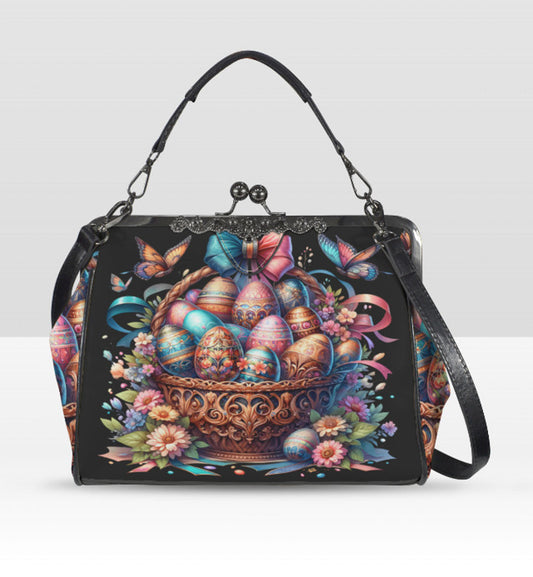 Happy Easter Basket Flowers Spring Eggs Art Shoulder Cross Body Bag Satchel Kisslock