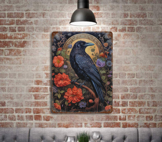 Rustic Gothic Botanical Animals RAVEN Bird Metal Sign Victorian Wall Decor 8x12 Unbranded
