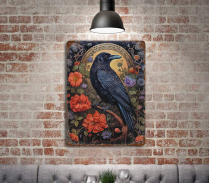 Rustic Gothic Botanical Animals RAVEN Bird Metal Sign Victorian Wall Decor 8x12 Unbranded