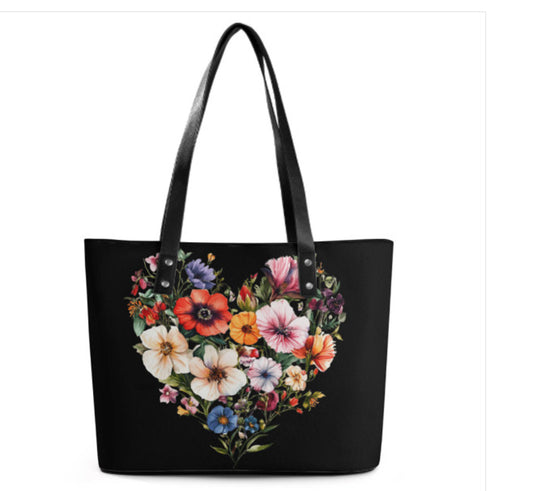 Custom Tote Hand Shoulder Bag 12 X 15 Bright Colors Spring Flowers Heart Gift Terrifictrend