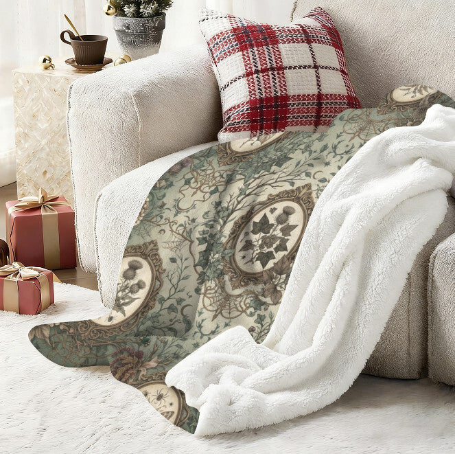 Sherpa Fleece Blanket 40" x 50" Home Decor Throw Victorian Sage Green Fall NEW Terrific Trend