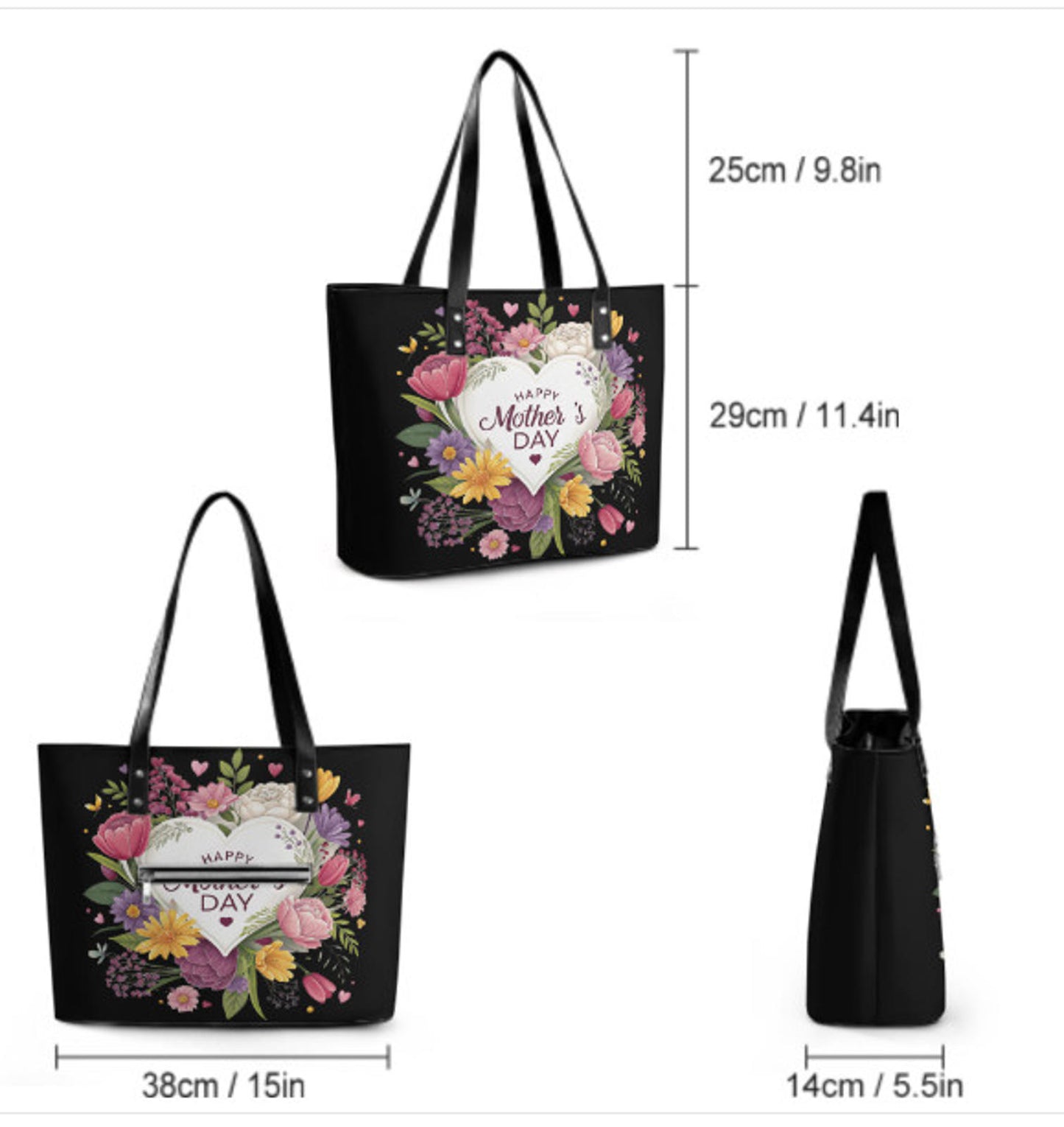 Custom Tote Hand Shoulder Bag 12 X 15 Spring Happy Mothers Day Flowers Mom Heart Terrifictrend