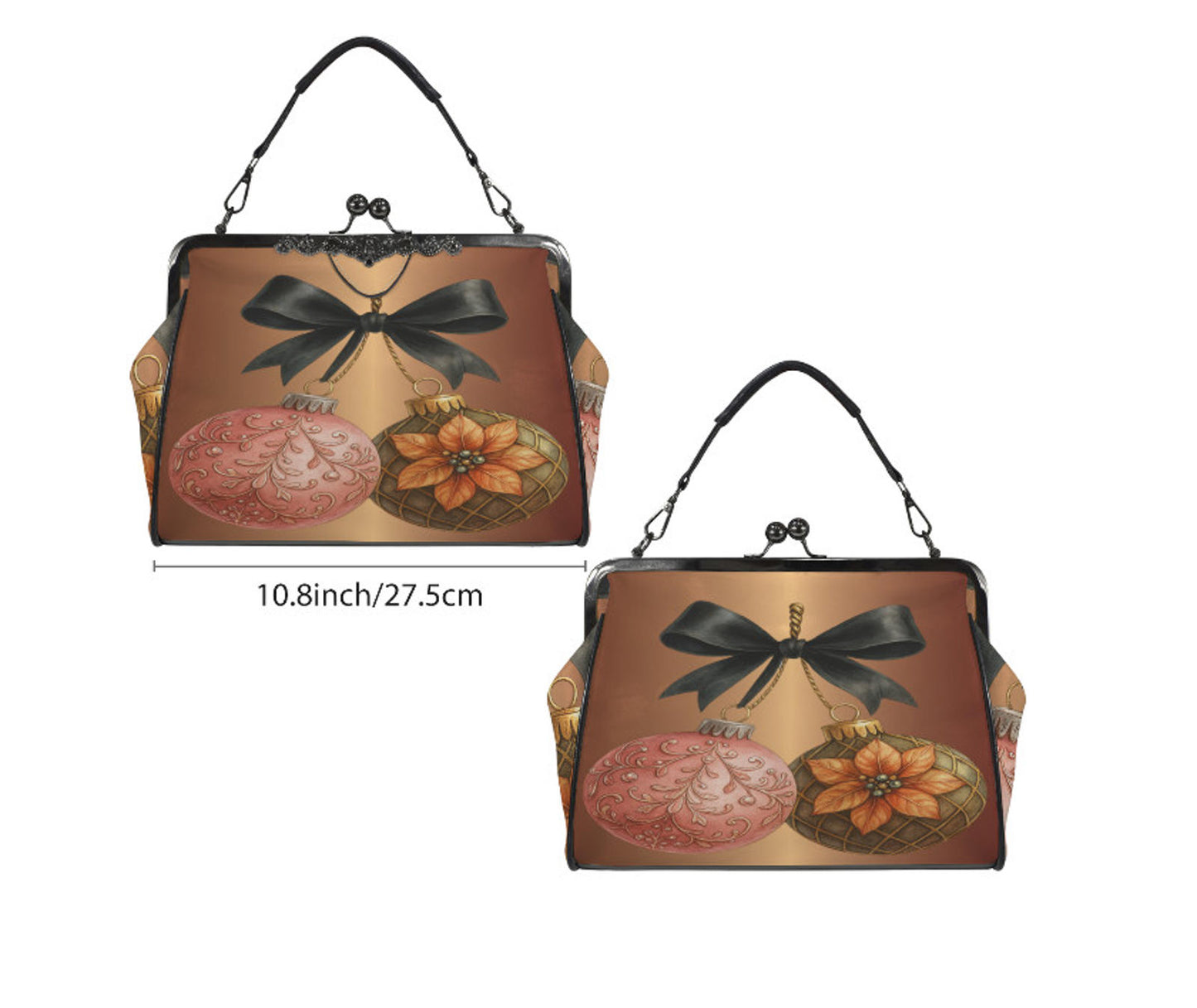 Rose Gold Ornament Christmas Shoulder Cross Body Bag Satchel Holiday Gift Kisslock