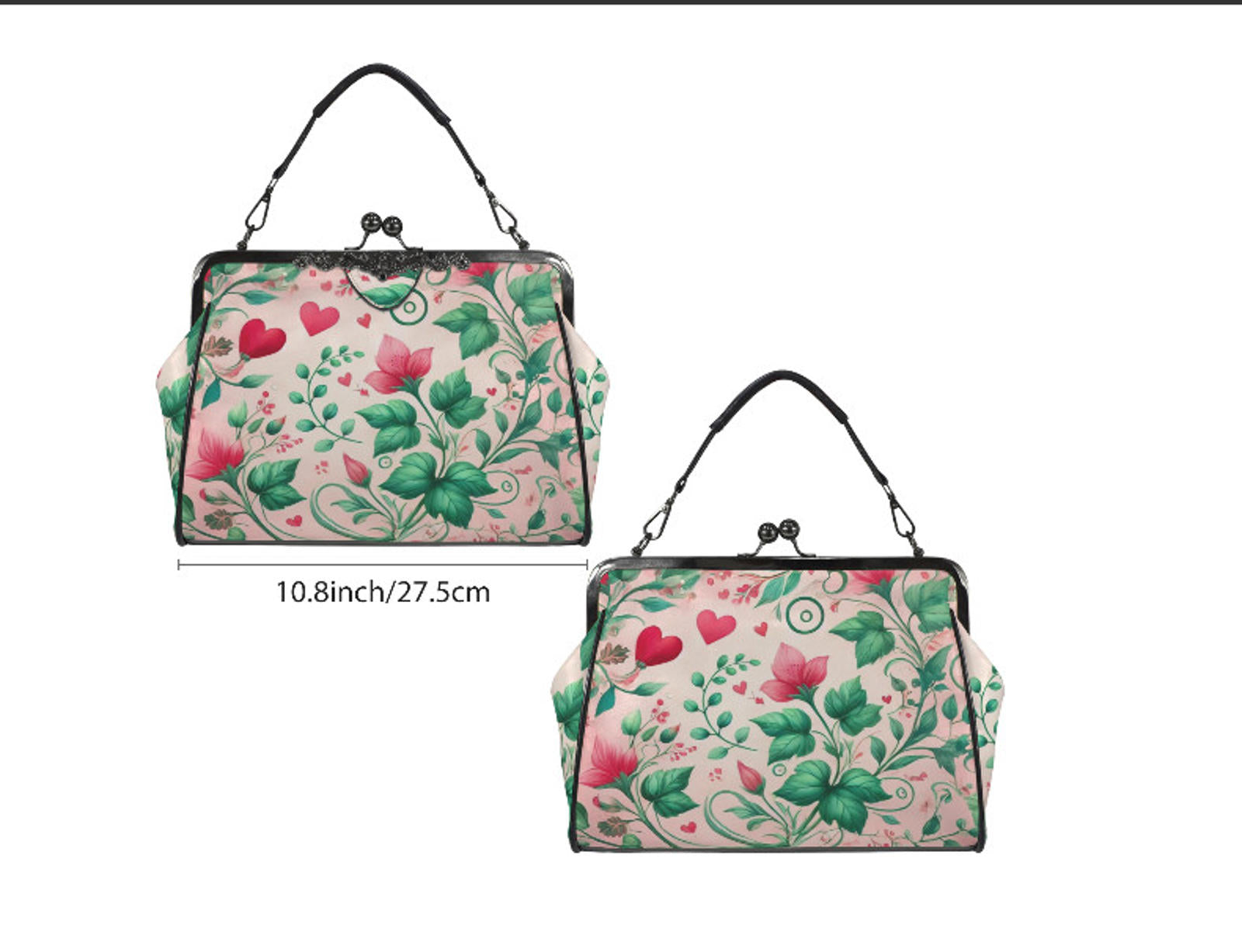 Victorian Valentine Red Pink Roses Heart Shoulder Cross Body Hand Bag Satchel Kisslock