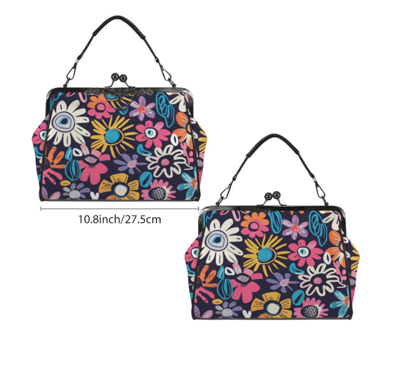 Whimsical Flower Art Spring Mother's Day Shoulder Cross Body Bag Satchel NEW Kisslock