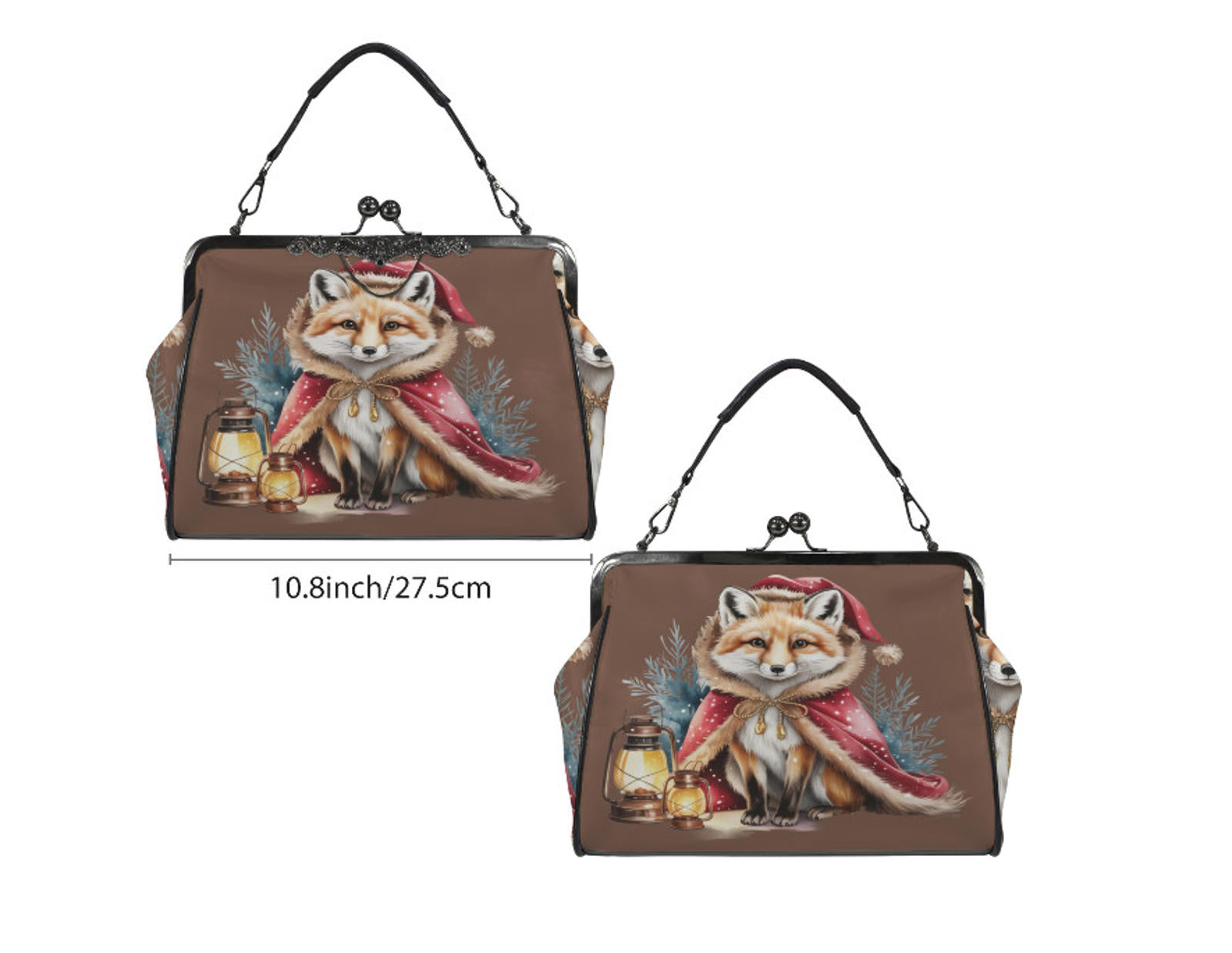 Victorian Gothic Christmas Fox Holiday  Shoulder Cross Body Hand Bag Satchel Kisslock