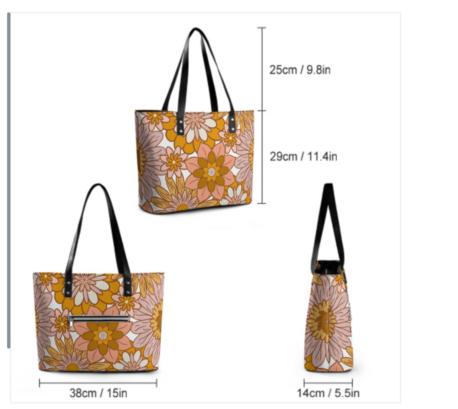 Custom Tote Hand Shoulder Bag 12 X 15 Spring Bohemian Orange Brown Floral NEW Terrifictrend