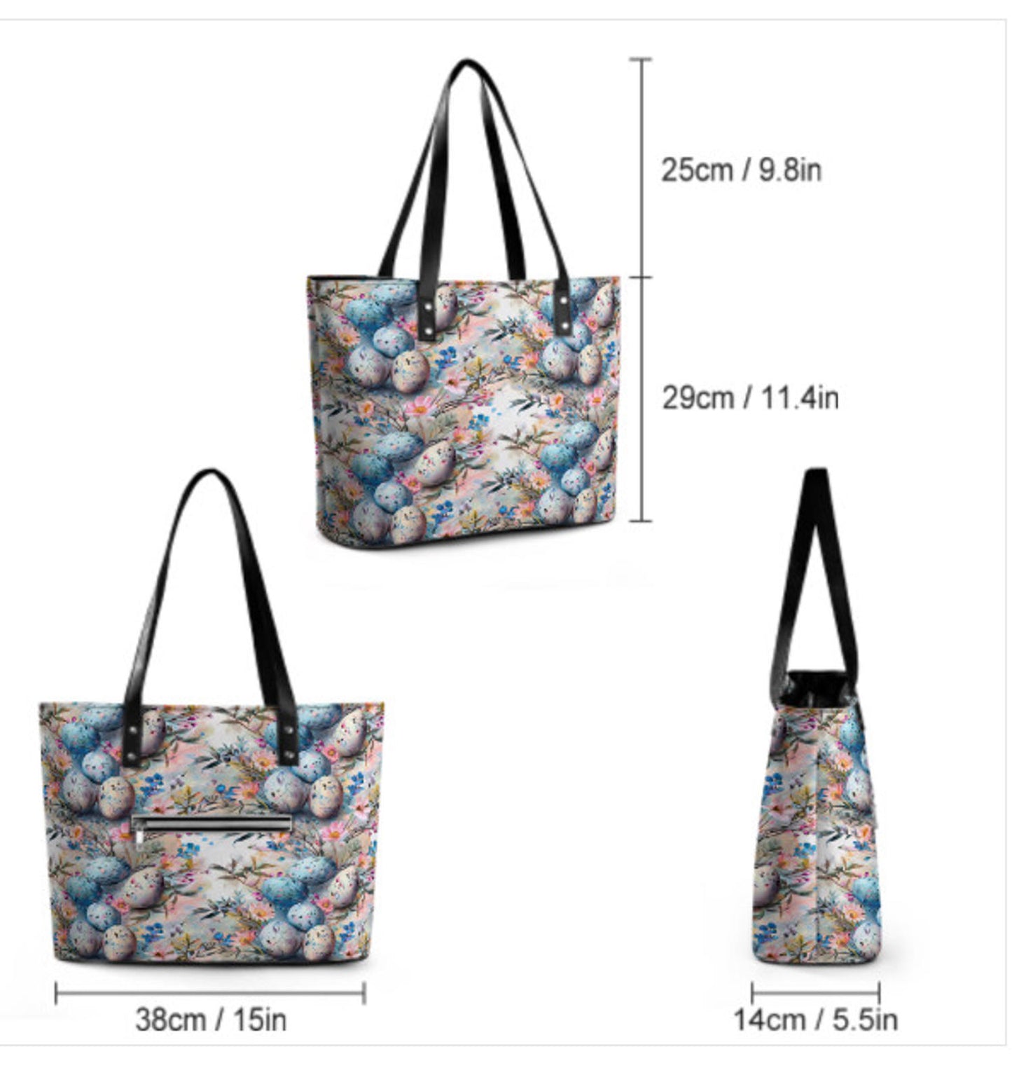 Custom Tote Hand Shoulder Bag 12 X 15 Spring Easter Egg Art Pastel Glam Floral Terrifictrend